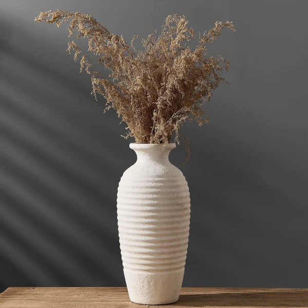 Luxury Decorative Ceramic Flower Vase – Natural Ribbed Texture (14.4") - Image 5