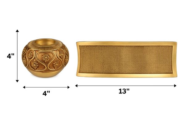 Luxury Candle Holder Set with Decorative Tray – Antique Gold Polyresin Design - Image 5