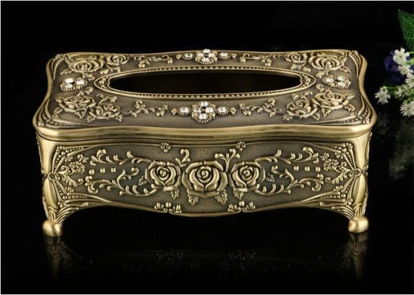 Vintage Rose Embossed Metal Tissue Box Holder | Elegant Home Decor - Image 18