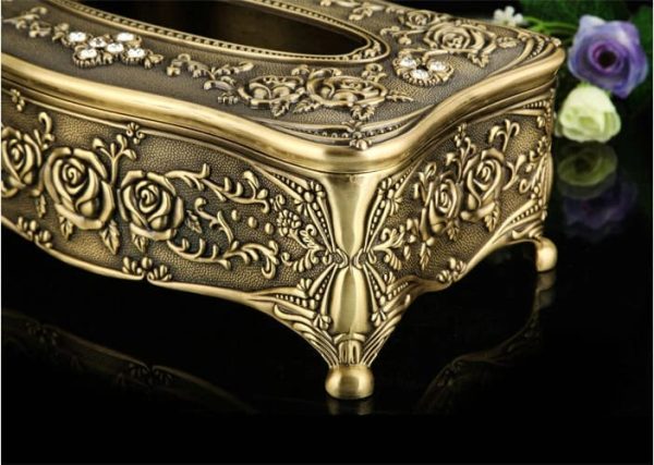 Vintage Rose Embossed Metal Tissue Box Holder | Elegant Home Decor - Image 15
