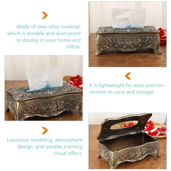 Vintage Rose Embossed Metal Tissue Box Holder | Elegant Home Decor - Image 12