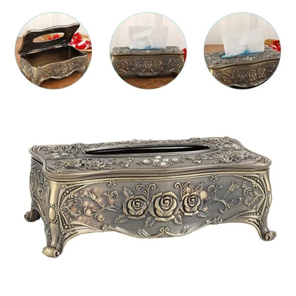 Vintage Rose Embossed Metal Tissue Box Holder | Elegant Home Decor - Image 9