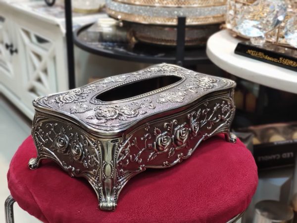 Vintage Rose Embossed Metal Tissue Box Holder | Elegant Home Decor - Image 7