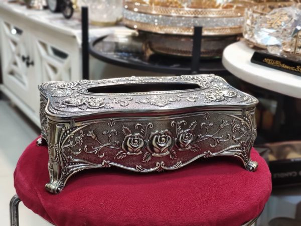 Vintage Rose Embossed Metal Tissue Box Holder | Elegant Home Decor - Image 4