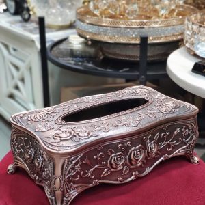 Antique Copper Rose Design Tissue Box Holder Vintage Metal Tissue Box Cover with Floral Carvings Luxurious Decorative Tissue Holder for Home Decor