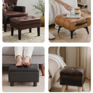 Furnish Fantasy Leather Foot Stool Ottoman Set Brown Black Modern Home Decor Bangladesh